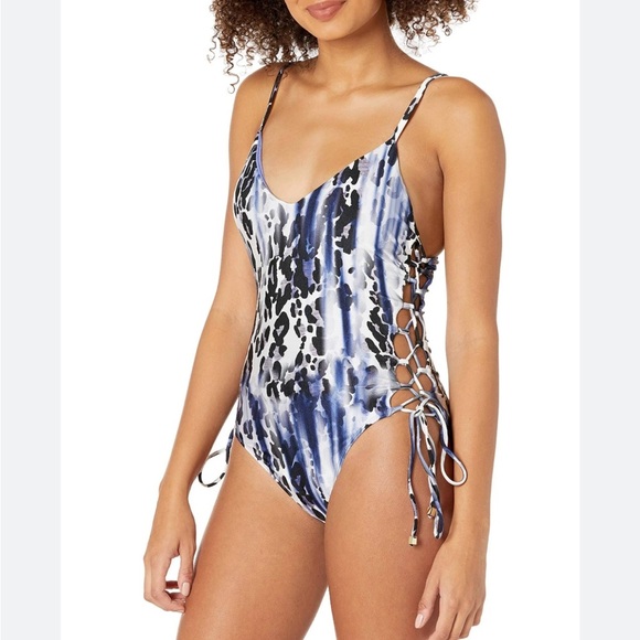 Rachel Roy Blue and Black Leopard Swimsuit Size S - Picture 8 of 9